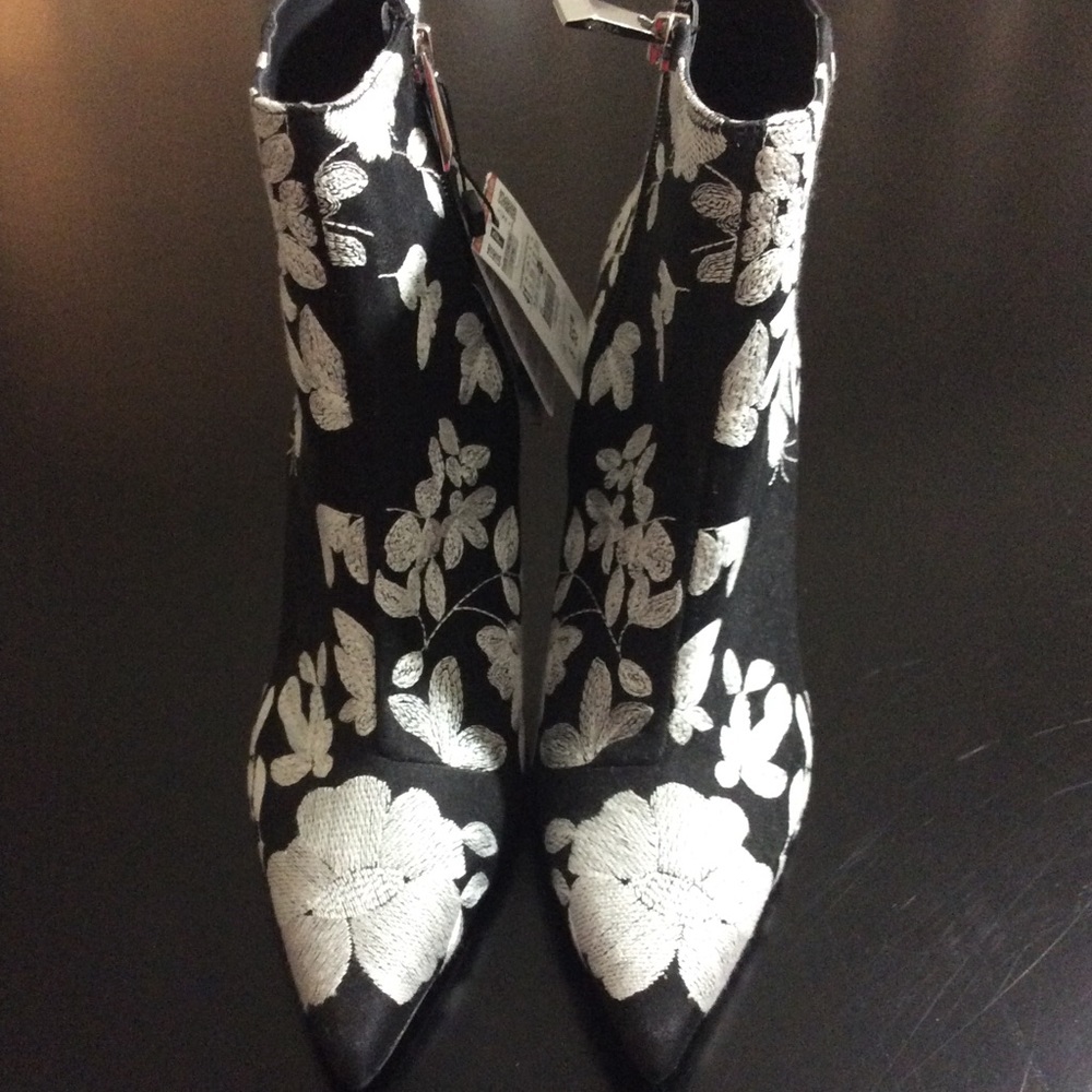 Zara Black and White Floral Ankle Boots
